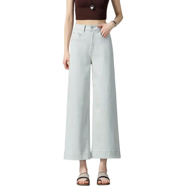 惟熙 薄款高腰垂感直筒裤九分阔腿裤子牛仔裤 女款