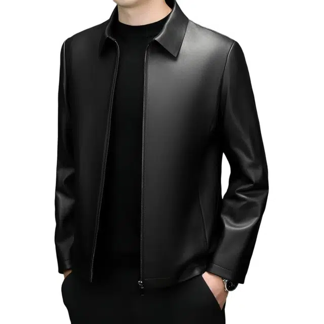 太子龍 品牌高端春秋装翻领真皮中老年行政商务休闲绵羊皮皮衣 男款