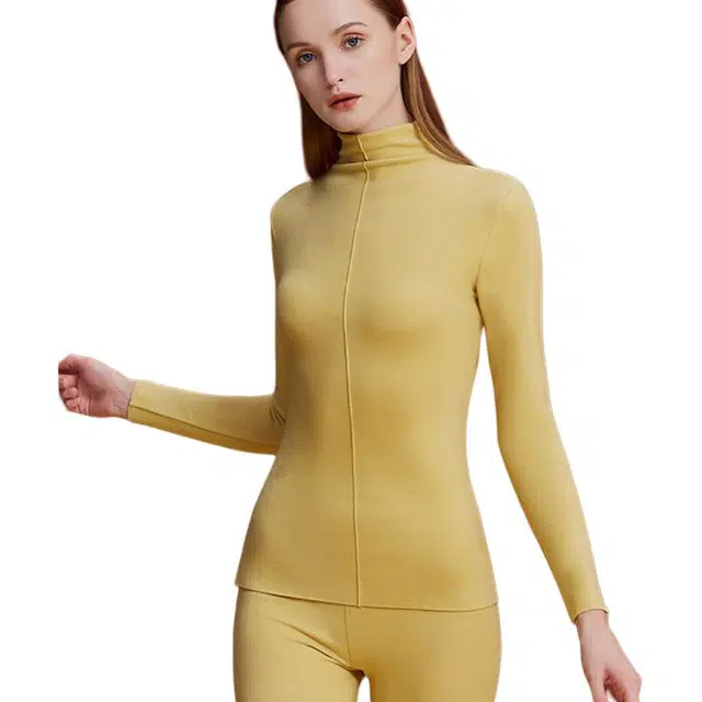 莫代尔 双面绒修身纯色长袖半高领简约打底针织衫 女款