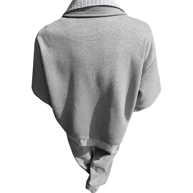 单爵 高智感穿搭男秋季长袖假两件条纹拼接卫衣 男女同款