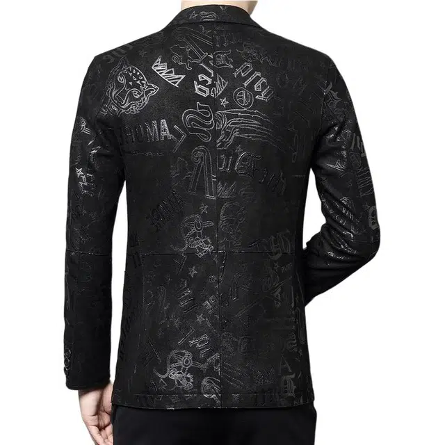 太子龍 真皮海宁绵羊皮高档内胆鸭绒印花秋冬西装 男款