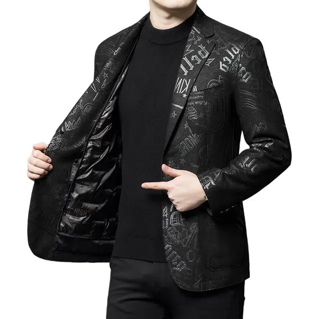 太子龍 真皮海宁绵羊皮高档内胆鸭绒印花秋冬西装 男款