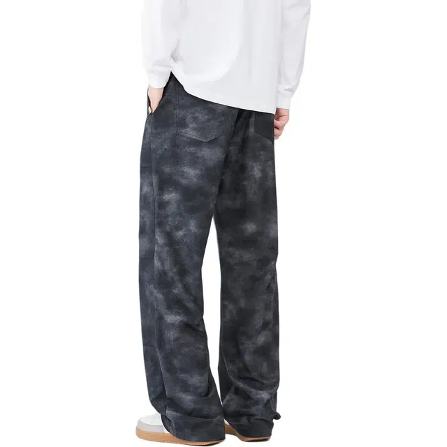 希越 美式扎染宽松垂感显瘦抽绳直筒阔腿脏脏休闲裤 男款