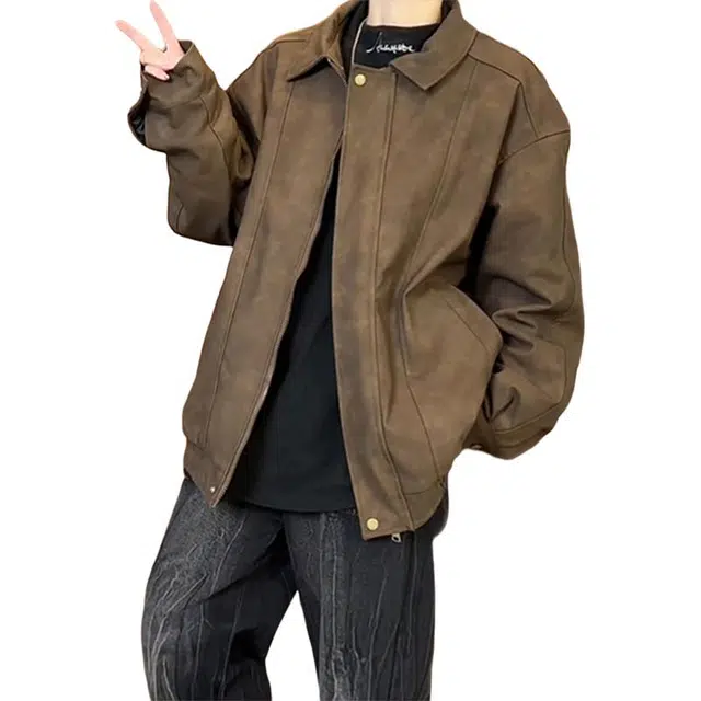 黑马漫画 美拉德皮衣外套男秋冬季加厚短款飞行员夹克棉服 男女同款