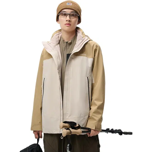 探路者  休闲舒适户外三合一  防水耐磨防风保暖冲锋衣 男款 卵石色\原木色