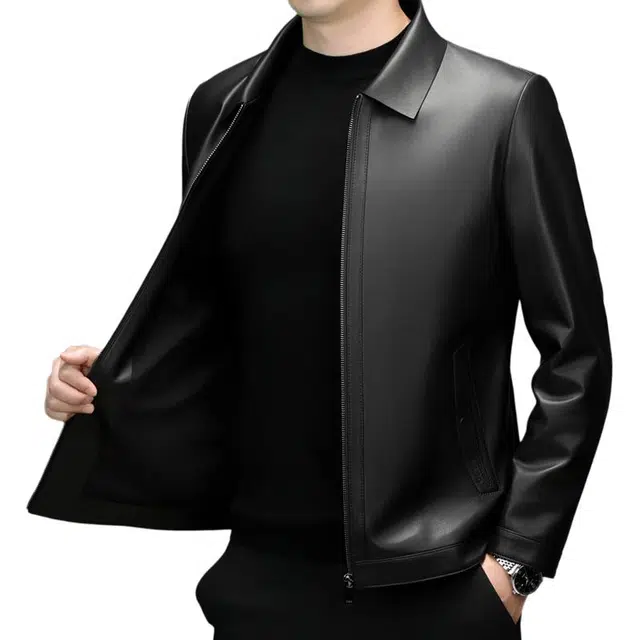 太子龍 高端春秋装翻领真皮中老年行政商务休闲绵羊皮皮衣 男款