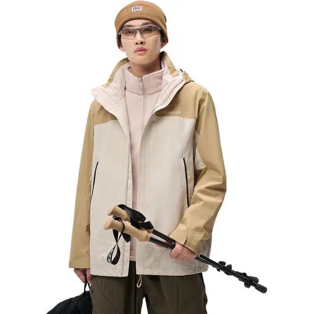 探路者  休闲舒适户外三合一  防水耐磨防风保暖冲锋衣 男款 卵石色\原木色