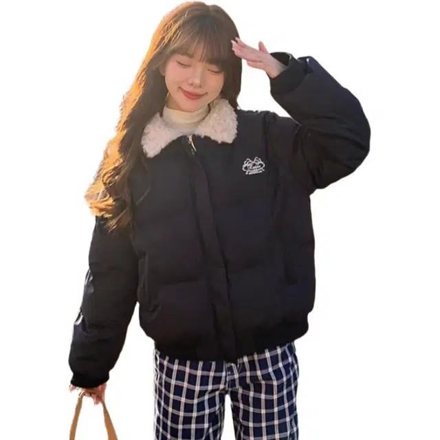 轻迎 冬季羊羔毛领短款美式复古休闲保暖棉衣潮棉服 男女同款