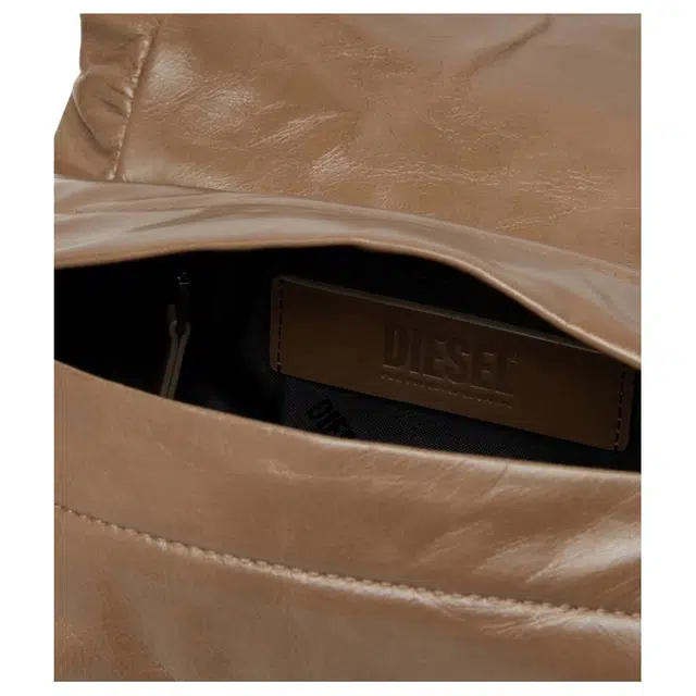 DIESEL Logo Adjustable Strap Leather Crossbody Bag Medium Brown