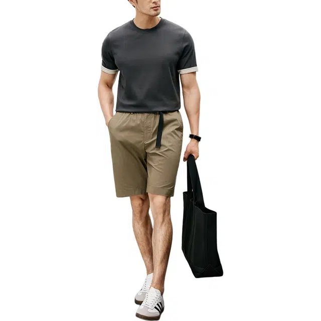 丹宁哲学 高档抗皱纯色中腰休闲短裤 男款