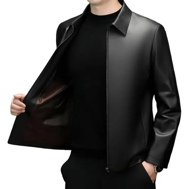 太子龍 品牌高端春秋装翻领真皮中老年行政商务休闲绵羊皮皮衣 男款