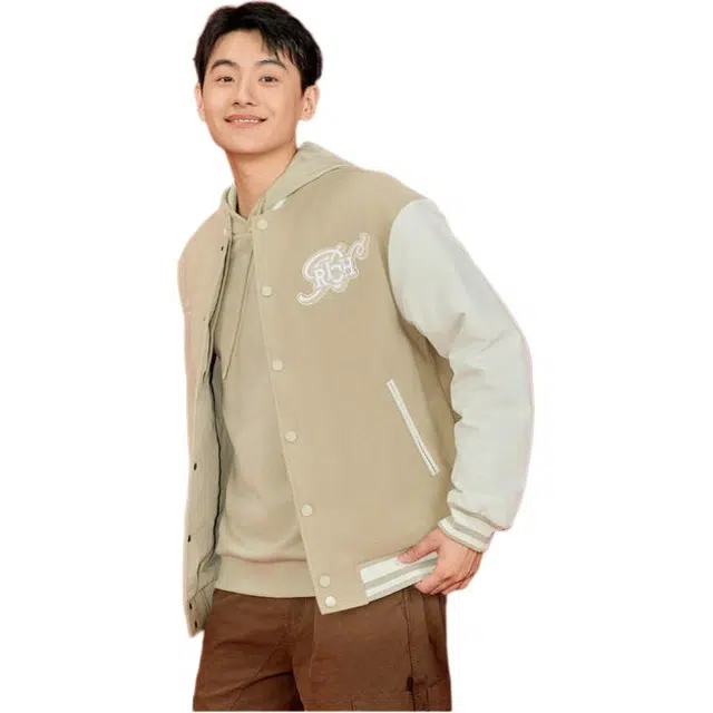 乔丹 舒适休闲简约字母印花宽松夹克外套 男款 果仁色/奶油白