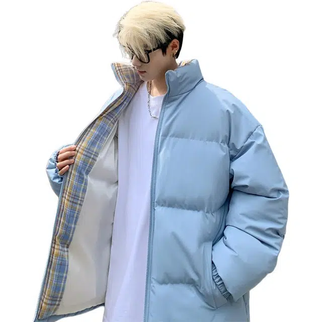 单爵 格子拼接立领棉衣棉服 男女同款