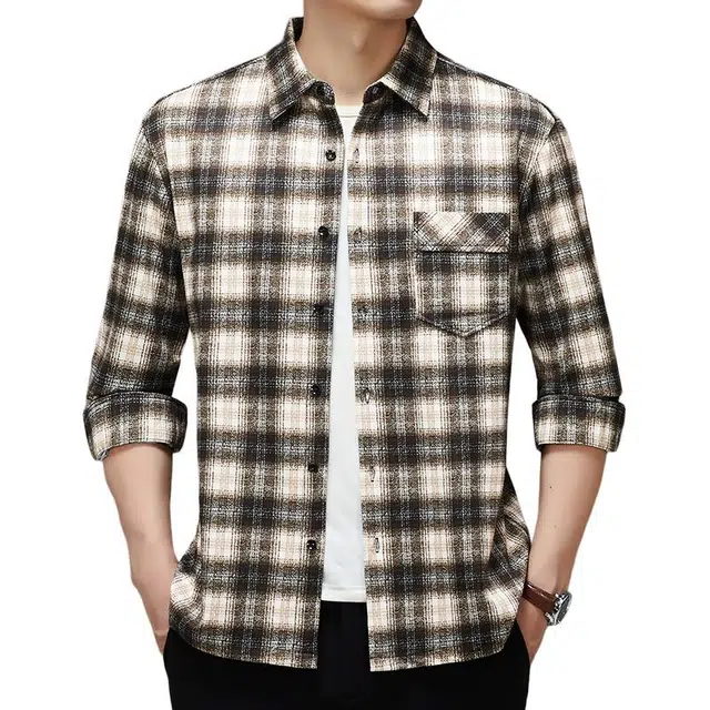 卡丹狄诺 含绵羊毛时尚复古休闲高街潮牌文艺风格子翻领日常通勤百搭外套长袖衬衫 男女同款