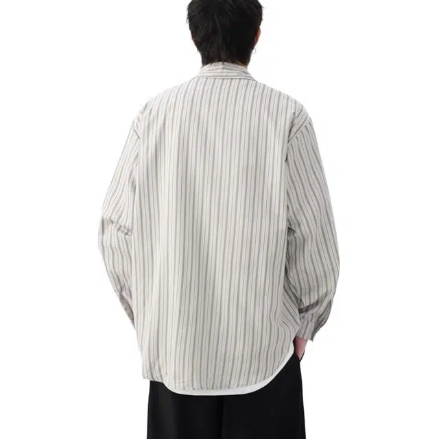 沐诚阳译 日系条纹夏季潮牌宽松痞帅翻领衬衣休闲外套 衬衫  男女同款