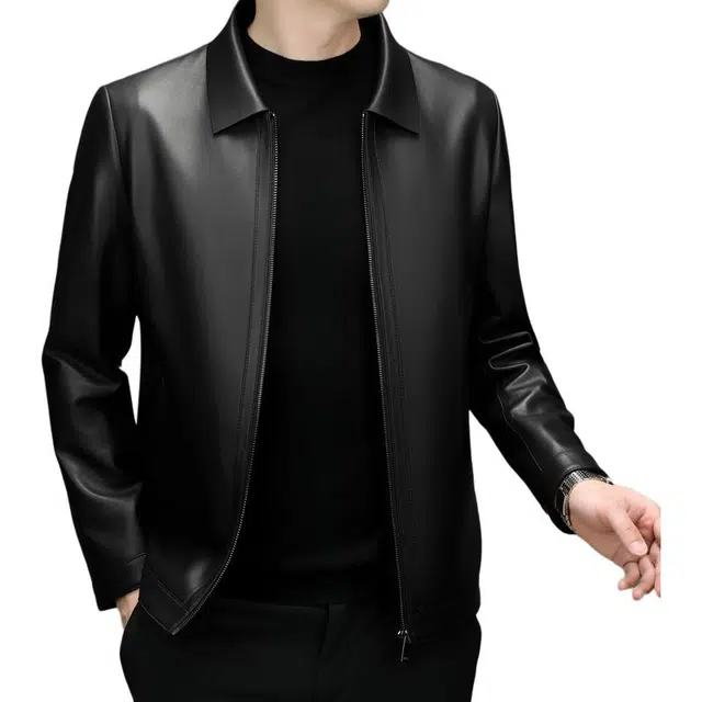 太子龍 高端春秋装翻领真皮中老年行政商务休闲绵羊皮皮衣 男款