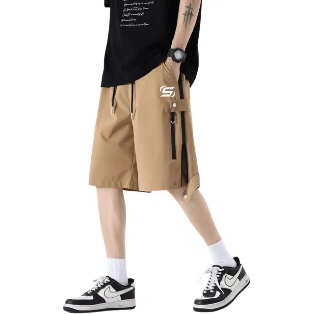 蓝精灵 复古美式简约潮流拼接设计感显高显瘦宽松舒适凉感个性学院风高级感百搭休闲短裤 男女同款
