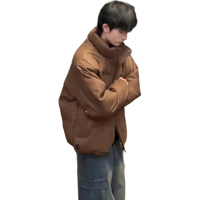 黑马漫画 时尚舒适背面字母印花穿搭复古保暖棉服 男女同款