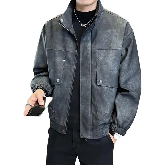 太子龍 废土机车风皮夹克休闲上衣皮衣 男款