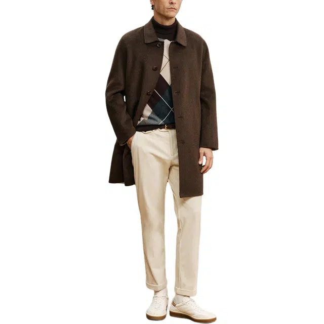 丹宁哲学 高端驼绒羊绒混纺纯色常规长袖翻领大衣 男款