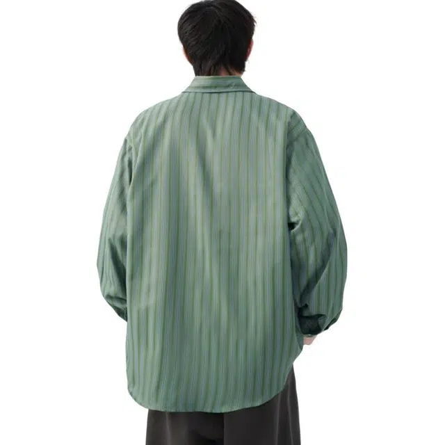 沐诚阳译 日系条纹夏季潮牌宽松痞帅翻领衬衣休闲外套 衬衫  男女同款