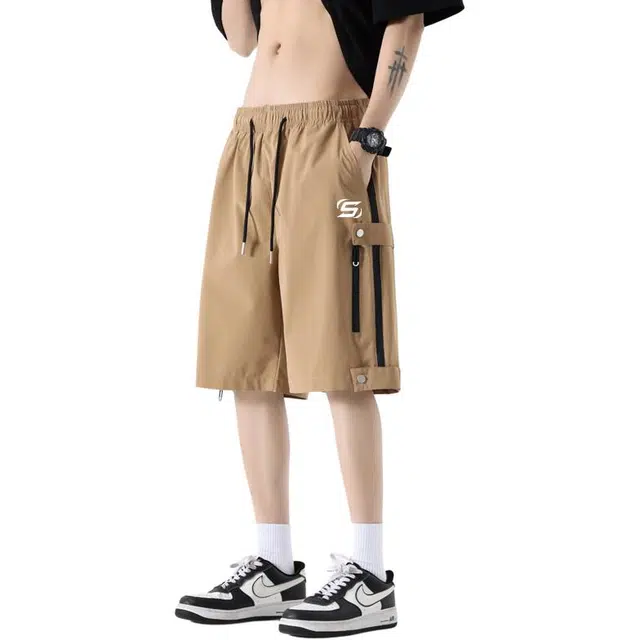 蓝精灵 复古美式简约潮流拼接设计感显高显瘦宽松舒适凉感个性学院风高级感百搭休闲短裤 男女同款