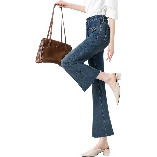 惟熙 高级感微喇高腰弹力修身八分薄款喇叭裤牛仔裤 女款