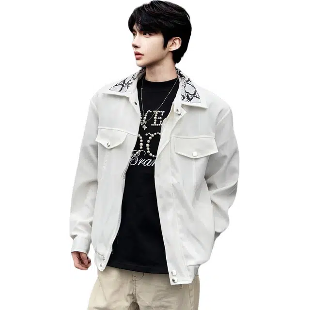 袋鼠 美式拼接翻领舒适工装夹克外套 男女同款