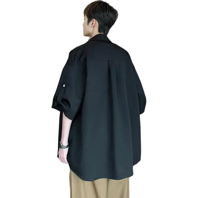 加荣 日系透气速干垂感短袖薄款宽松休闲衬衫 男女同款