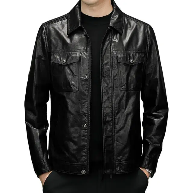 太子龍 高端品牌高档商务翻领机车牛皮真皮大牌皮衣 男款