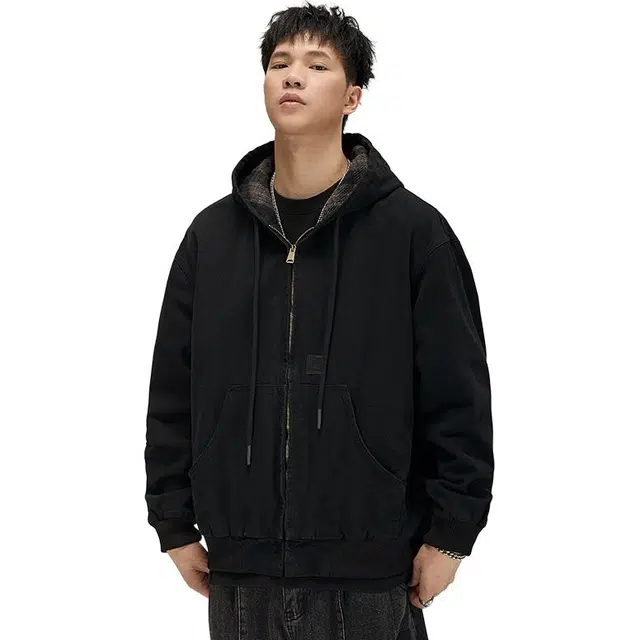 希越 美式复古底特律工装外套秋冬潮牌高街水洗宽松连帽飞行员夹克 男款