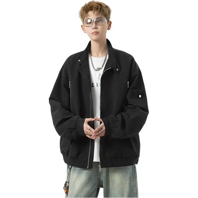 拓菲 美式高街立领秋季潮牌痞帅棒球服宽松拉链设计感工装外套夹克 男女同款