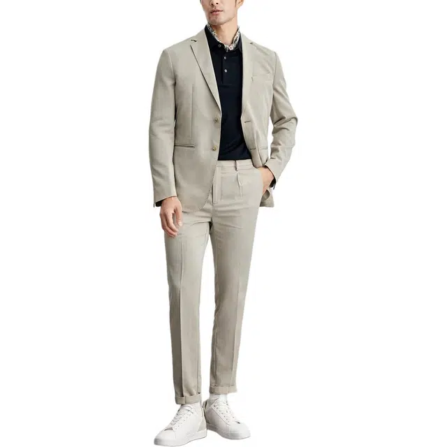 丹宁哲学 高档舒适修身纯色长袖平驳领标准便服单西西装 男款