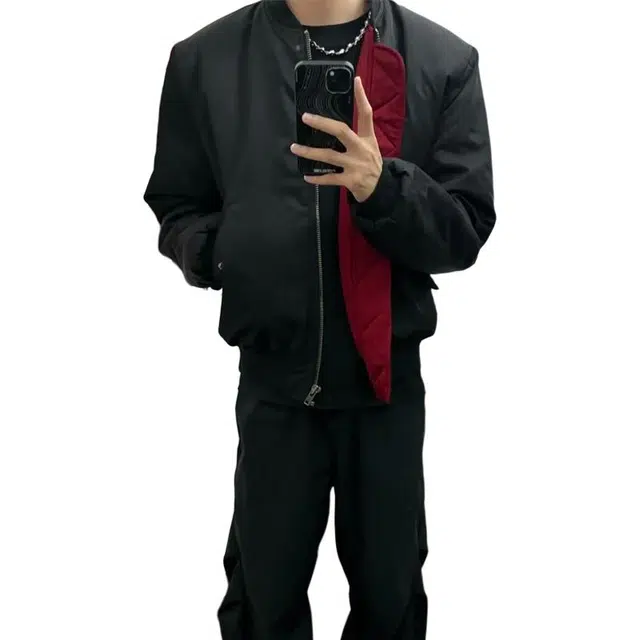 单爵 美式复古黑红内衬外套男潮牌欧美街头撞色夹克 男女同款