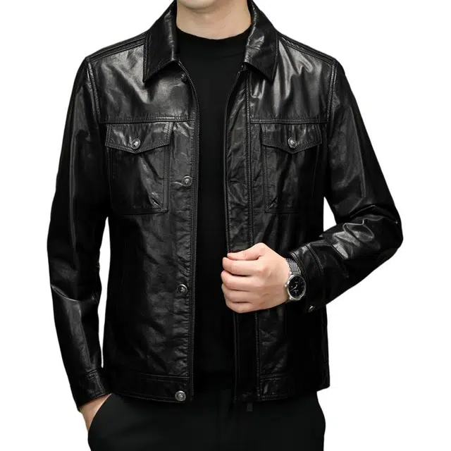 太子龍 高端品牌高档商务翻领机车牛皮真皮大牌皮衣 男款