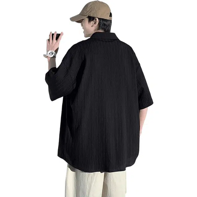 加荣 短袖透气休闲速干薄款潮牌痞帅七分巴洛克服外套衬衫 男女同款