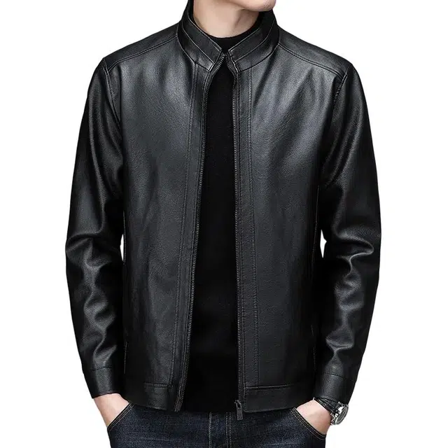 秋冬季经典立领时尚休闲薄款中年机车皮夹克皮衣 男女同款