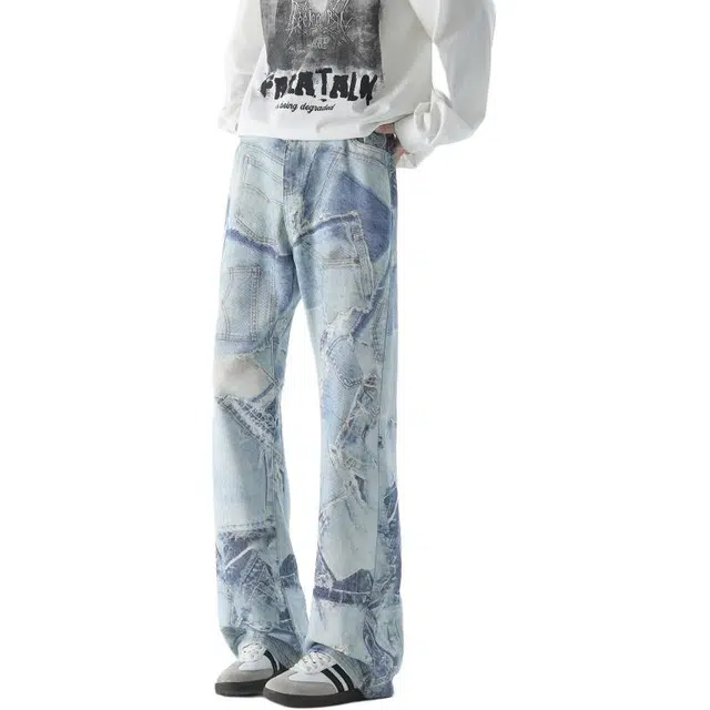 左岸 美式高街复古扎染渐变个性设计宽松显高高级感痞帅休闲百搭日常通勤户外活动嘻哈风牛仔裤 男女同款