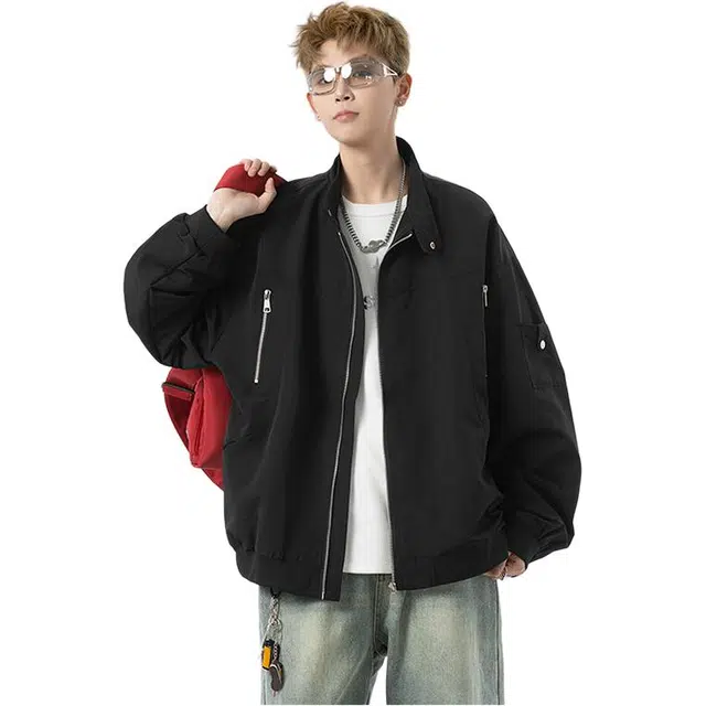 拓菲 美式高街立领秋季潮牌痞帅棒球服宽松拉链设计感工装外套夹克 男女同款