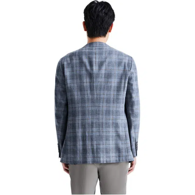 迪柯尼 铂金系列 格子透气单排扣长袖西装 男款 蓝混格