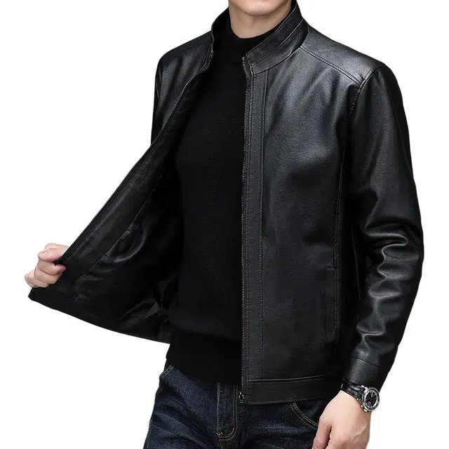 秋冬季经典立领时尚休闲薄款中年机车皮夹克皮衣 男女同款