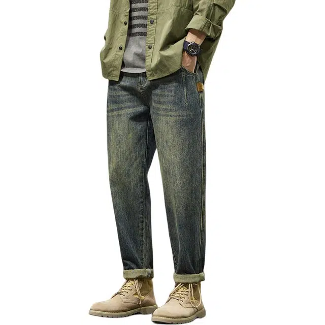太子龍 美式工装潮牌直筒宽松锥形休闲牛仔裤 男款