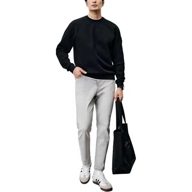 丹宁哲学 春季极简百搭 轻盈抗皱高档空气层 白色男士套头圆领卫衣 男款