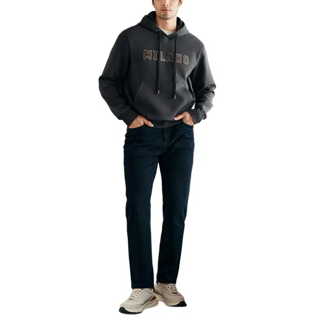 丹宁哲学 休闲空气层底磨毛贴布绣工艺连帽卫衣 男款