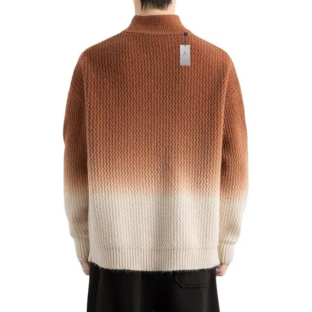 袋鼠 秋冬半高拉链领渐变色宽松百搭舒适休闲长袖时尚潮流基础款打底衫针织衫 男女同款