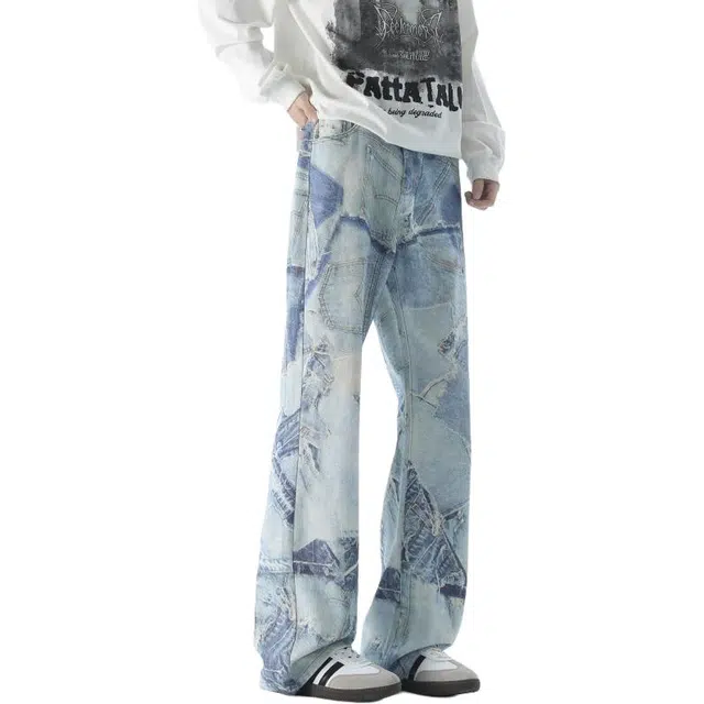 左岸 美式高街复古扎染渐变个性设计宽松显高高级感痞帅休闲百搭日常通勤户外活动嘻哈风牛仔裤 男女同款