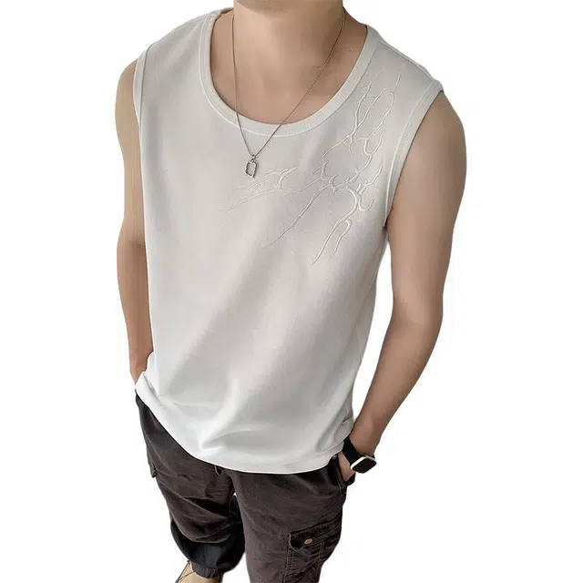 单爵 闪电暗纹刺绣运动背心 男女同款