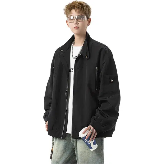 拓菲 美式高街立领秋季潮牌痞帅棒球服宽松拉链设计感工装外套夹克 男女同款
