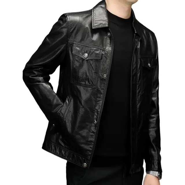 太子龍 高端品牌高档商务翻领机车牛皮真皮大牌皮衣 男款