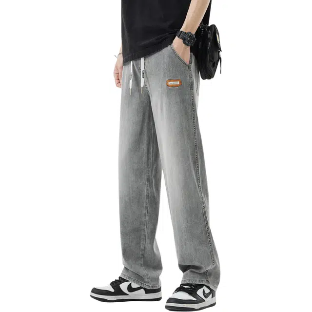 帝狼牛 美式复古高街水洗做旧基础款舒适亲肤透气直筒通勤百搭废土风垂感时尚休闲中腰宽松简约牛仔裤 男女同款